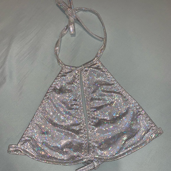 Tops - Holographic Silver/White Rave Keyhole Top